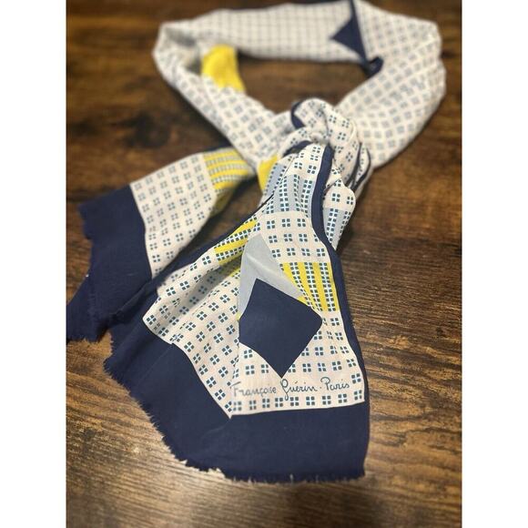 VINTAGE FRANCOISE GERIN PARIS Blue Silk Scarf Preppy Bohemian Artsy Art to Wear - Picture 1 of 5